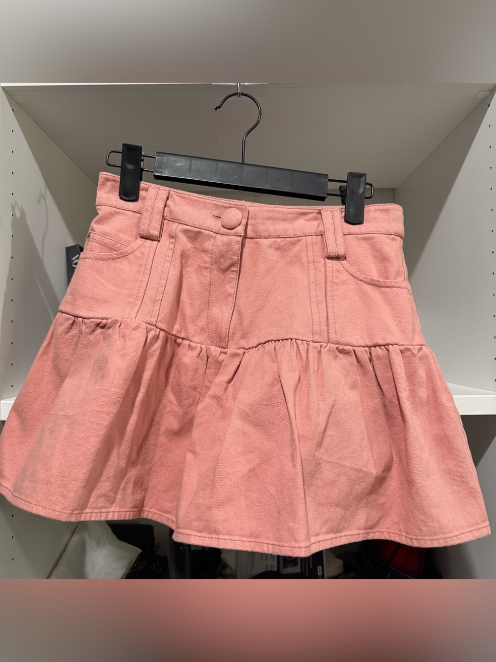 LoveShackFancy Pink Tiered Mini Skirt